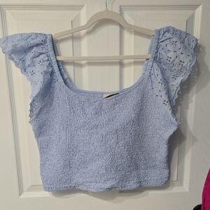 Perwinkle Blue Smocked Tank With Eyelet Ruffle Universal Thread, XXL